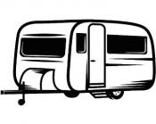 Black and white cartoon image of an RV