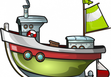 Picture of green and red boat, cartoon