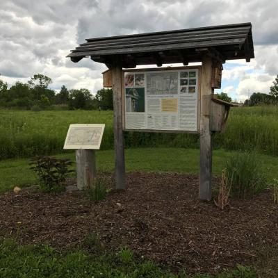 Trail kiosk on a cloudy day